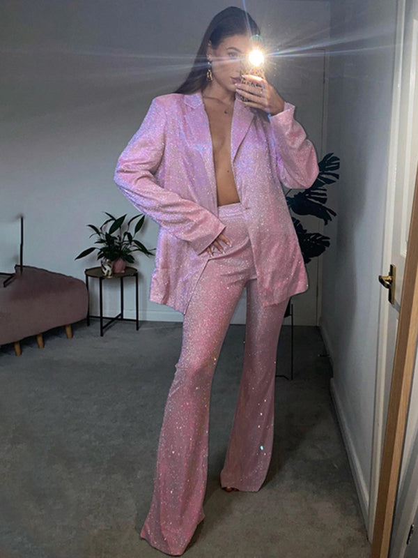 Valenzora | New camisole, slim straight high-waisted trousers, sexy sequined jacket suit set (three-piece set)