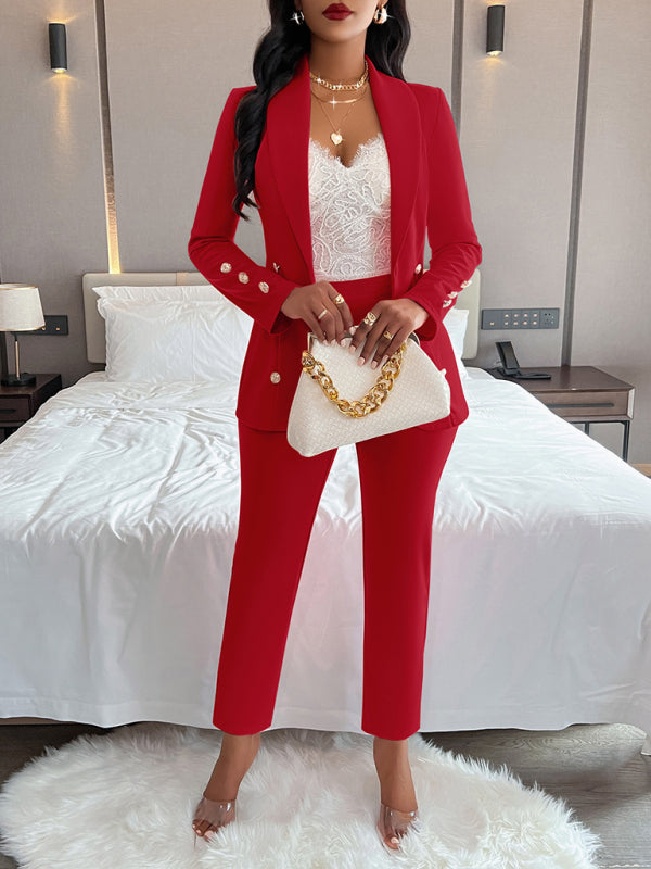 Valenzora | Women's solid color suit with lapels, double-button casual suit