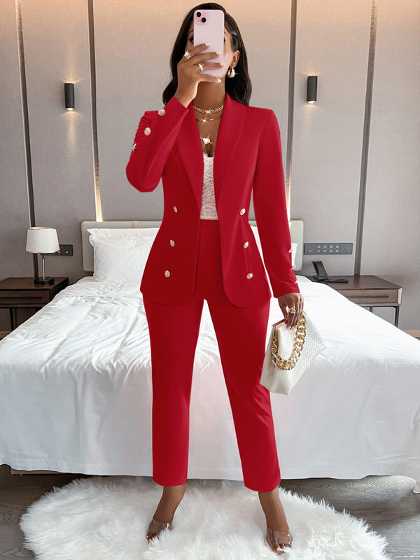 Valenzora | Women's solid color suit with lapels, double-button casual suit