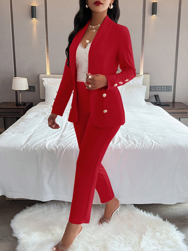 Valenzora | Women's solid color suit with lapels, double-button casual suit