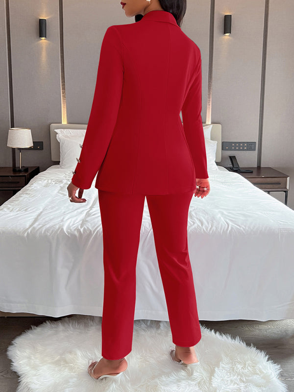 Valenzora | Women's solid color suit with lapels, double-button casual suit