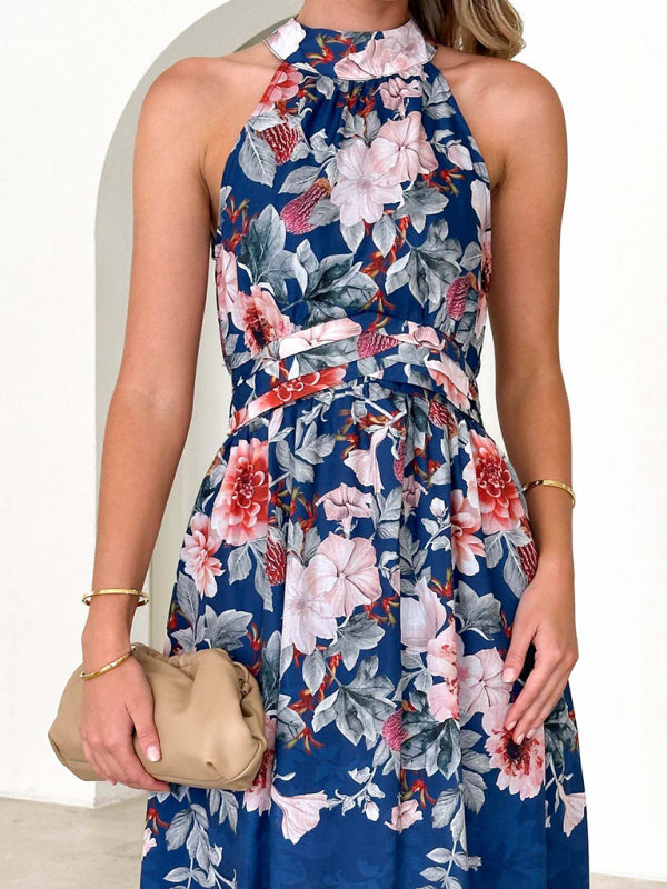 Valenzora | Women's fashionable halter-print waist-slimming dress