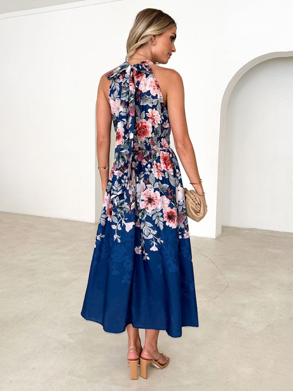 Valenzora | Women's fashionable halter-print waist-slimming dress