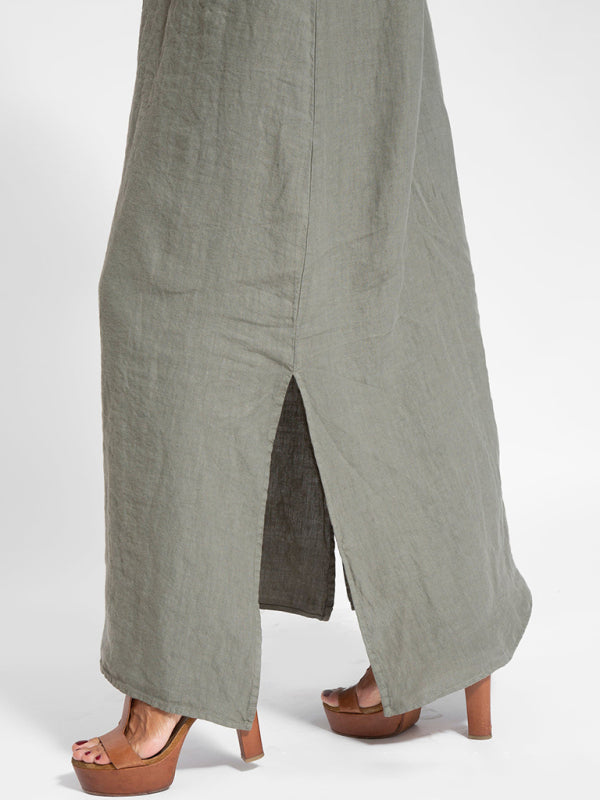 Valenzora | New fashionable casual cotton and linen dress with slit and straps
