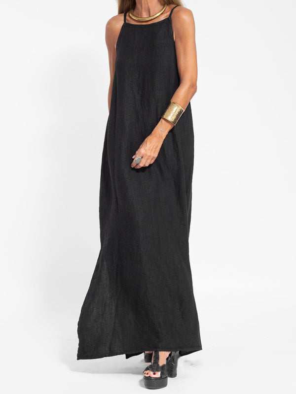 Valenzora | New fashionable casual cotton and linen dress with slit and straps