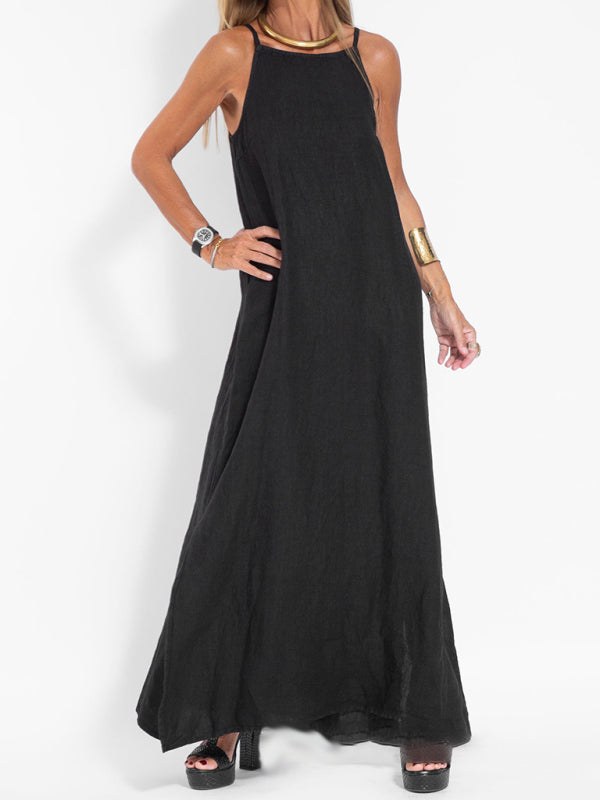 Valenzora | New fashionable casual cotton and linen dress with slit and straps