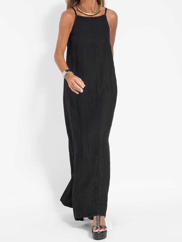 Valenzora | New fashionable casual cotton and linen dress with slit and straps