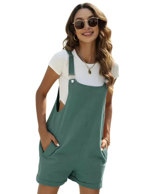 Valenzora | Women's Cotton and Linen Adjustable Casual Loose Overall Shorts