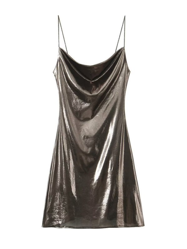 Valenzora | Low-cut back metallic strap dress