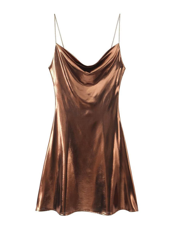 Valenzora | Low-cut back metallic strap dress