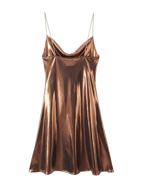 Valenzora | Low-cut back metallic strap dress