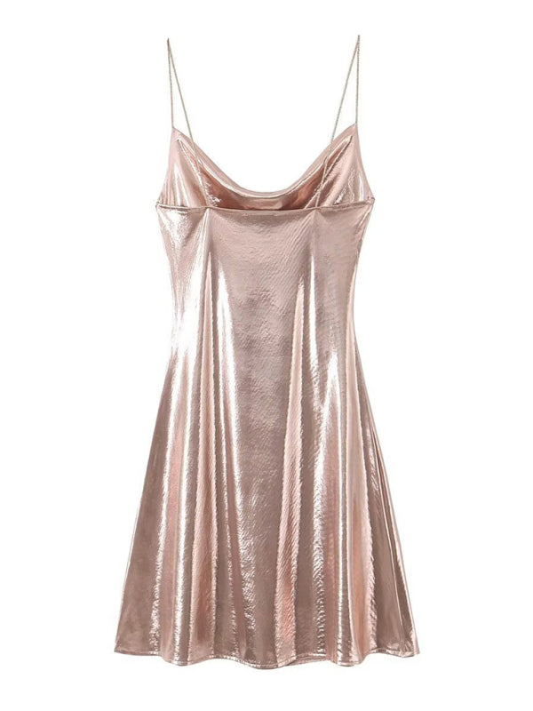 Valenzora | Low-cut back metallic strap dress