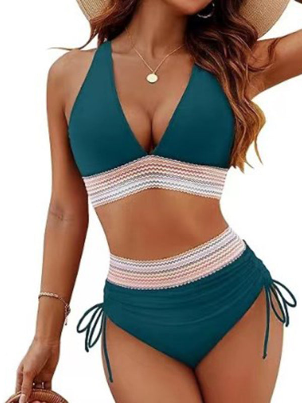 Valenzora | High-waisted two-piece set V-neck tie bikini