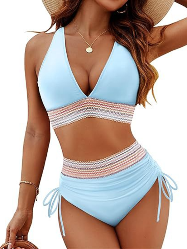 Valenzora | High-waisted two-piece set V-neck tie bikini