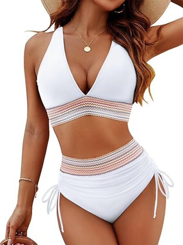 Valenzora | High-waisted two-piece set V-neck tie bikini