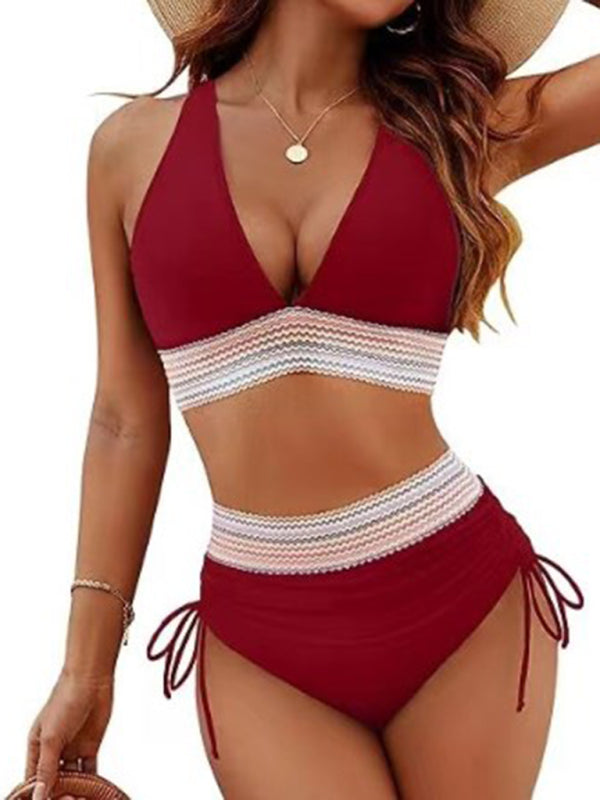 Valenzora | High-waisted two-piece set V-neck tie bikini
