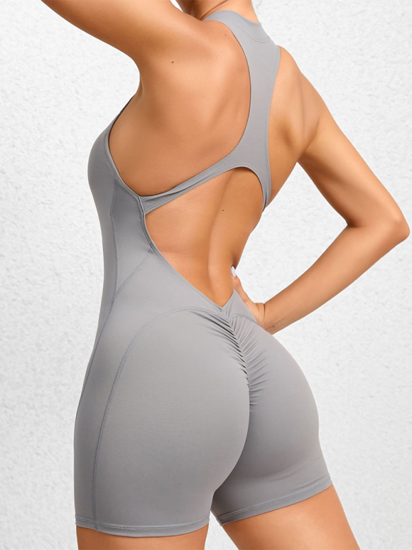 Valenzora | Tight-fitting zip-up sports yoga pants, peach hips, one-piece, quick-drying pleated fitness jumpsuit