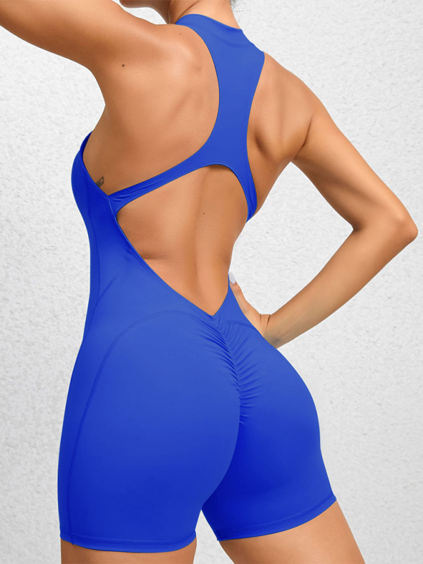 Valenzora | Tight-fitting zip-up sports yoga pants, peach hips, one-piece, quick-drying pleated fitness jumpsuit