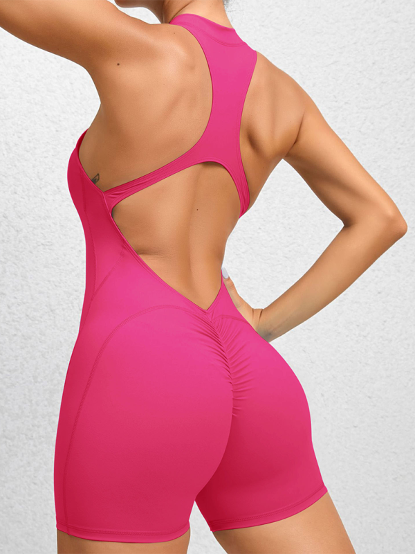 Valenzora | Tight-fitting zip-up sports yoga pants, peach hips, one-piece, quick-drying pleated fitness jumpsuit
