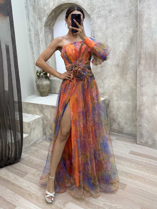 Valenzora | New Party Mesh Shoulder Slit Dress INS Casual Fashion Dresses