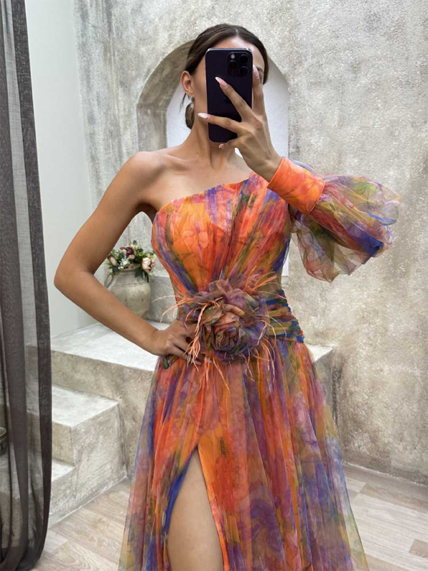 Valenzora | New Party Mesh Shoulder Slit Dress INS Casual Fashion Dresses