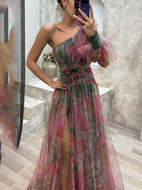 Valenzora | New Party Mesh Shoulder Slit Dress INS Casual Fashion Dresses