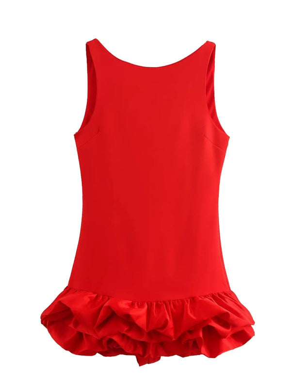 Valenzora | Modisches, ärmelloses, kurzes Rüschenkleid
