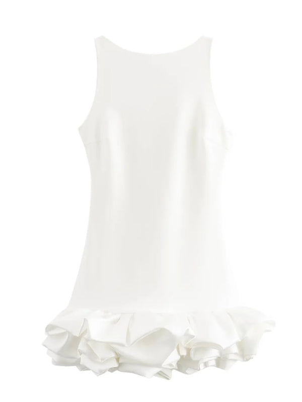 Valenzora | Modisches, ärmelloses, kurzes Rüschenkleid