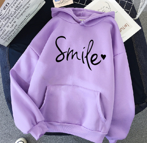 Valenzora | Cozy Smile Print Hoodie with Drawstring for Women