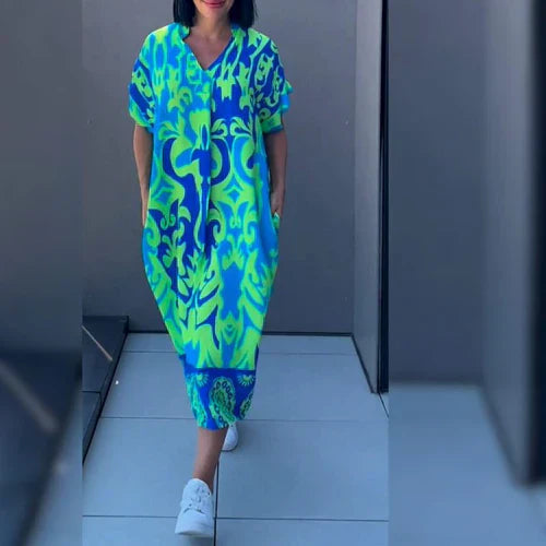 Valenzora | Vibrant Printed Kaftan Dress with a Relaxed Fit for Women