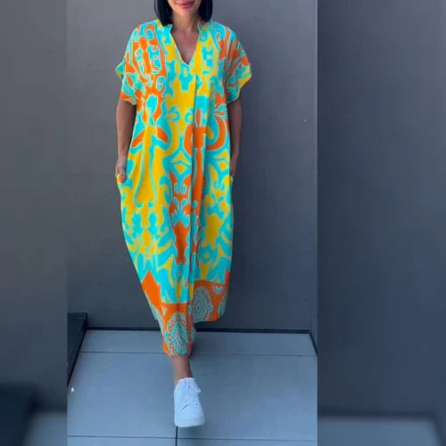 Valenzora | Vibrant Printed Kaftan Dress with a Relaxed Fit for Women