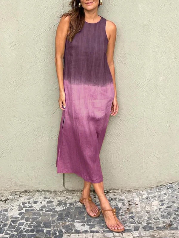 Valenzora | Damen Leinen Midikleid