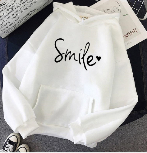 Valenzora | Cozy Smile Print Hoodie with Drawstring for Women