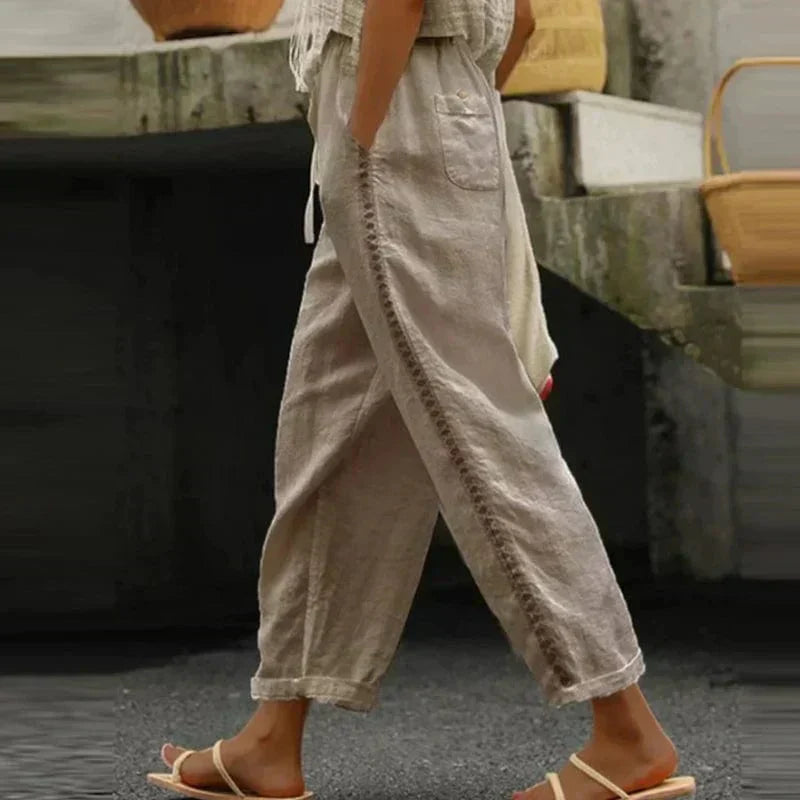 Valenzora | Bestickte Leinen-Sommerhose für Damen
