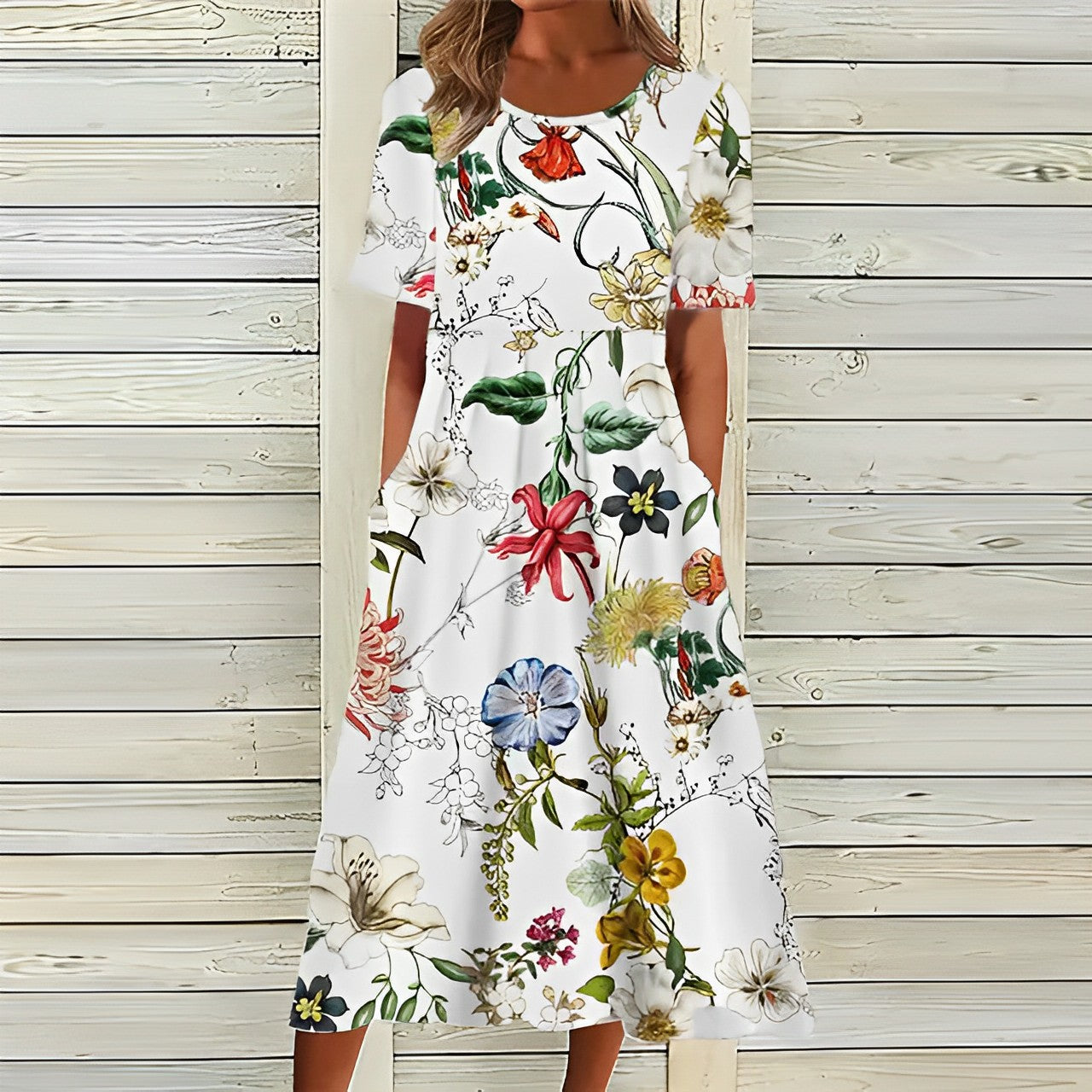 FleurBlanche™ – Weißes Sommerkleid mit buntem Blumenmuster
