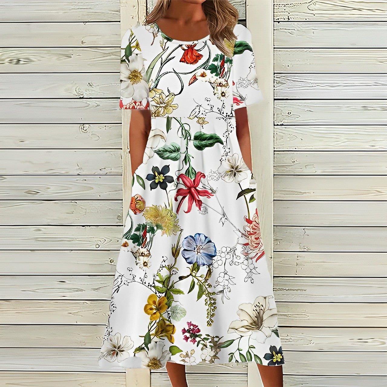 Valenzora | Elegantes weißes florales Midikleid für Damen