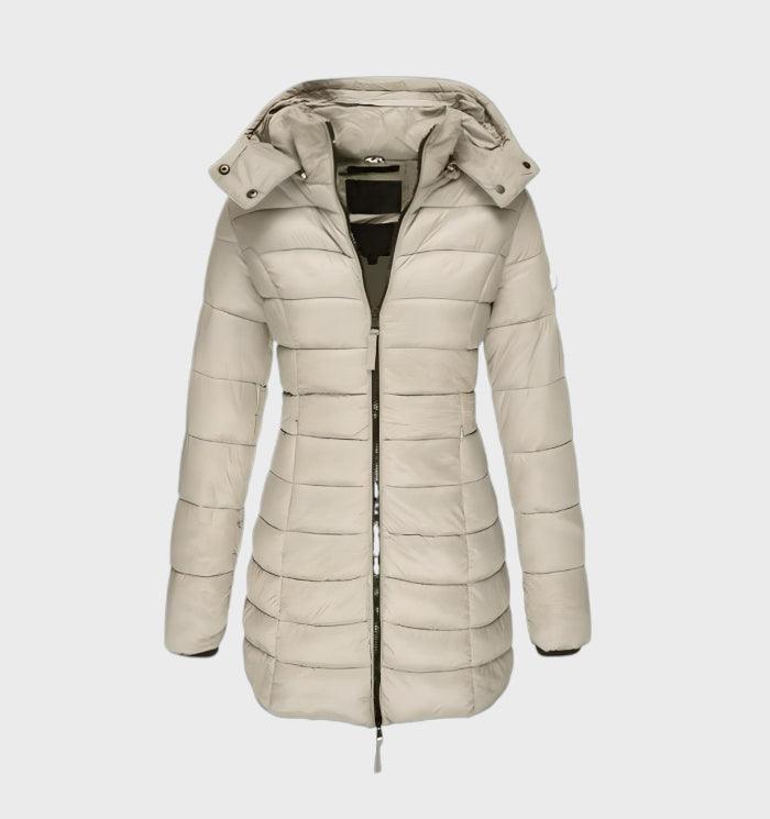 Valenzora - fashionable long coat with soft lining and hood