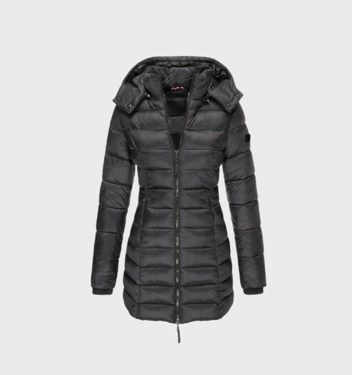 Valenzora - fashionable long coat with soft lining and hood