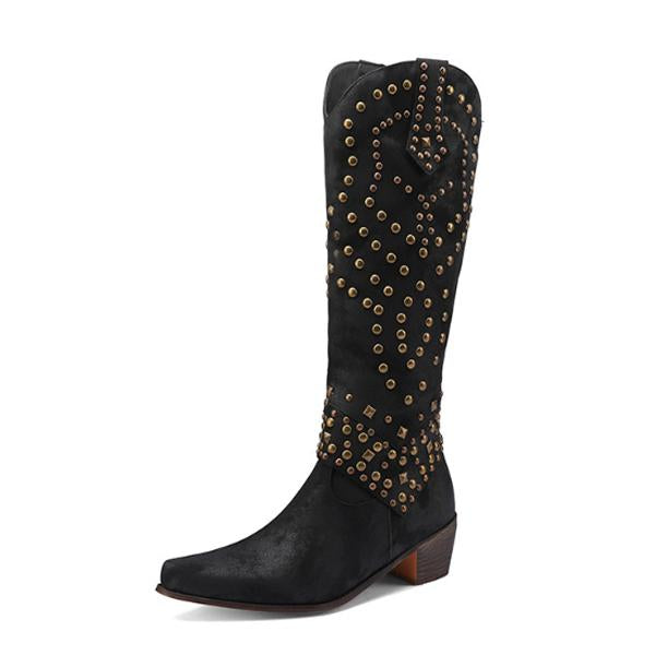Valenzora - High Boots with Metal Studs and Chunky Heel