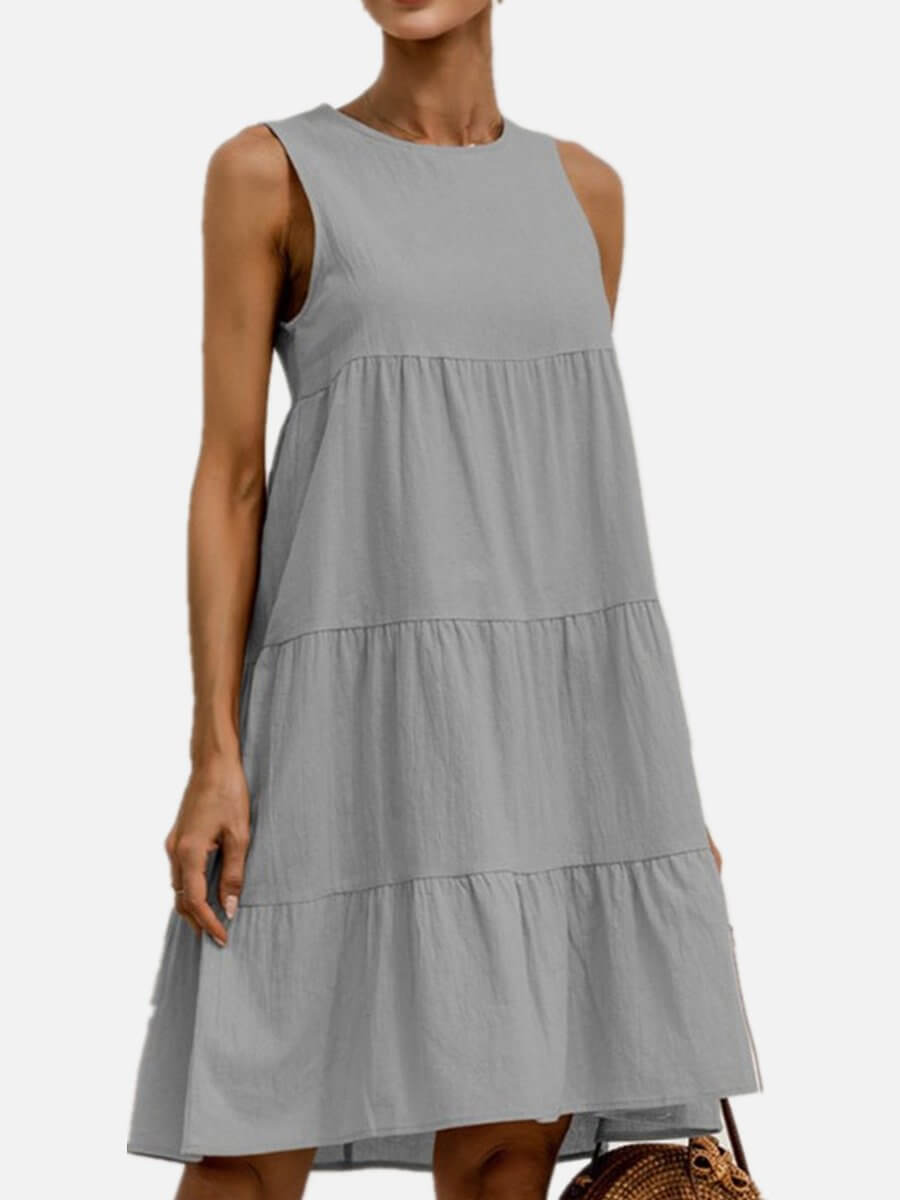 Valenzora | and linen sleeveless round neck dress