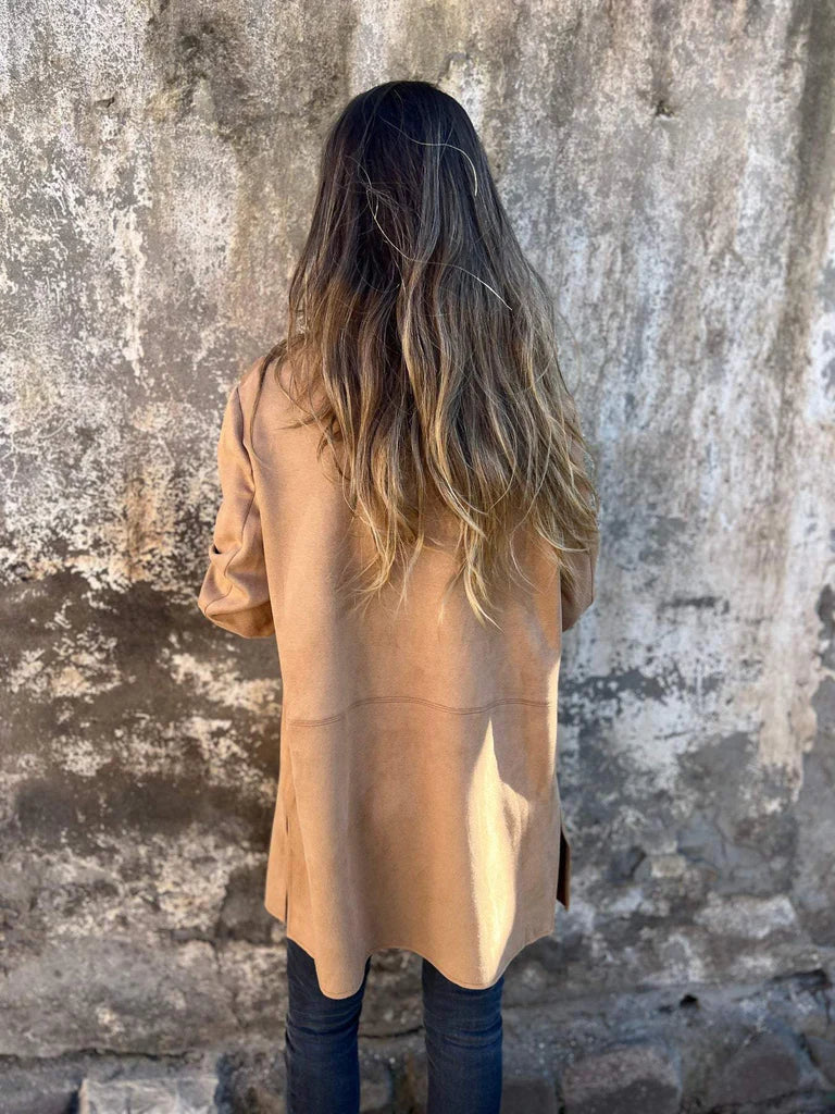 Valenzora | Suede blazer for women - tailored camel-colored jacket with buttons and pockets