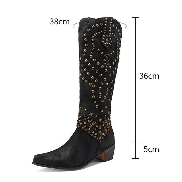 Valenzora - High Boots with Metal Studs and Chunky Heel