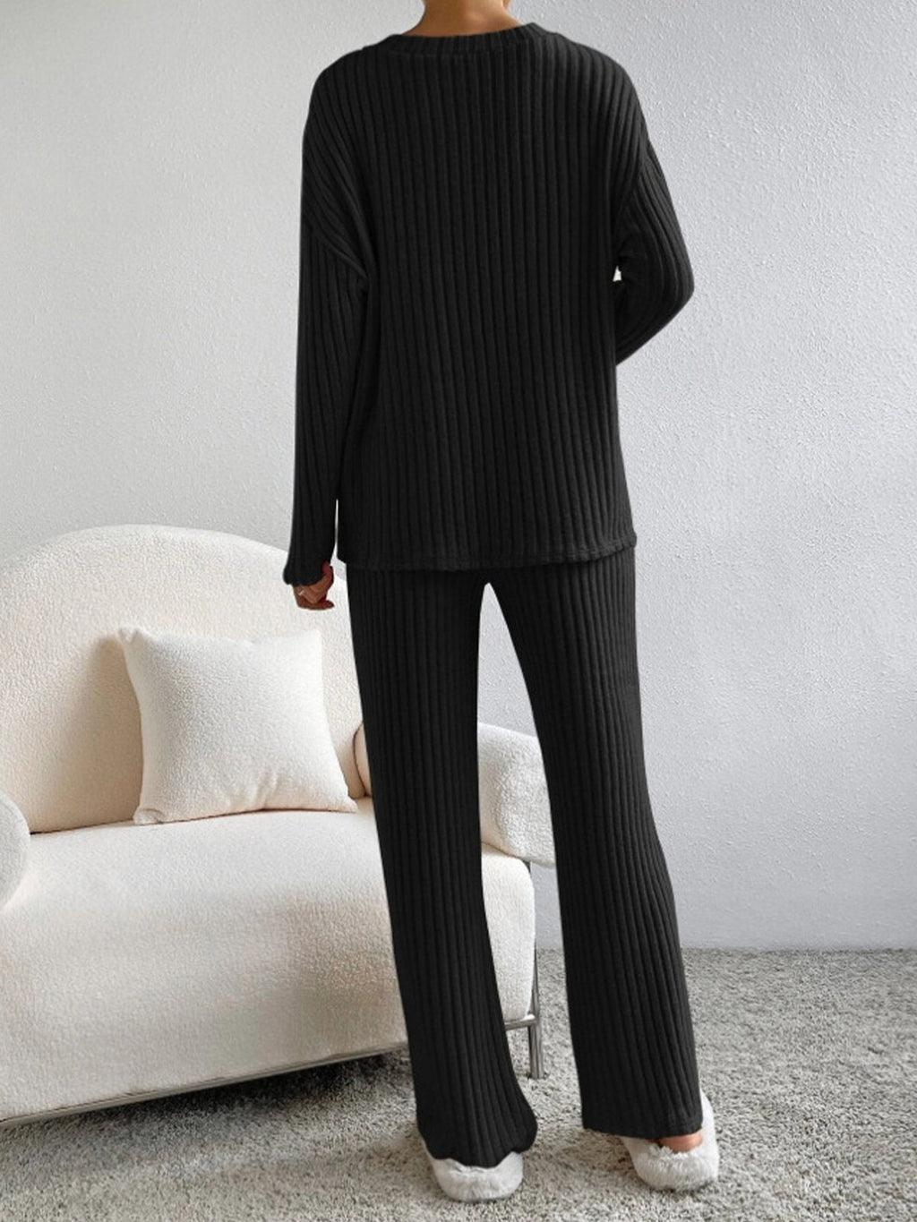 Fatima™ - V-neck Ribbed Design Comfortable 2-Piece Lounge Set