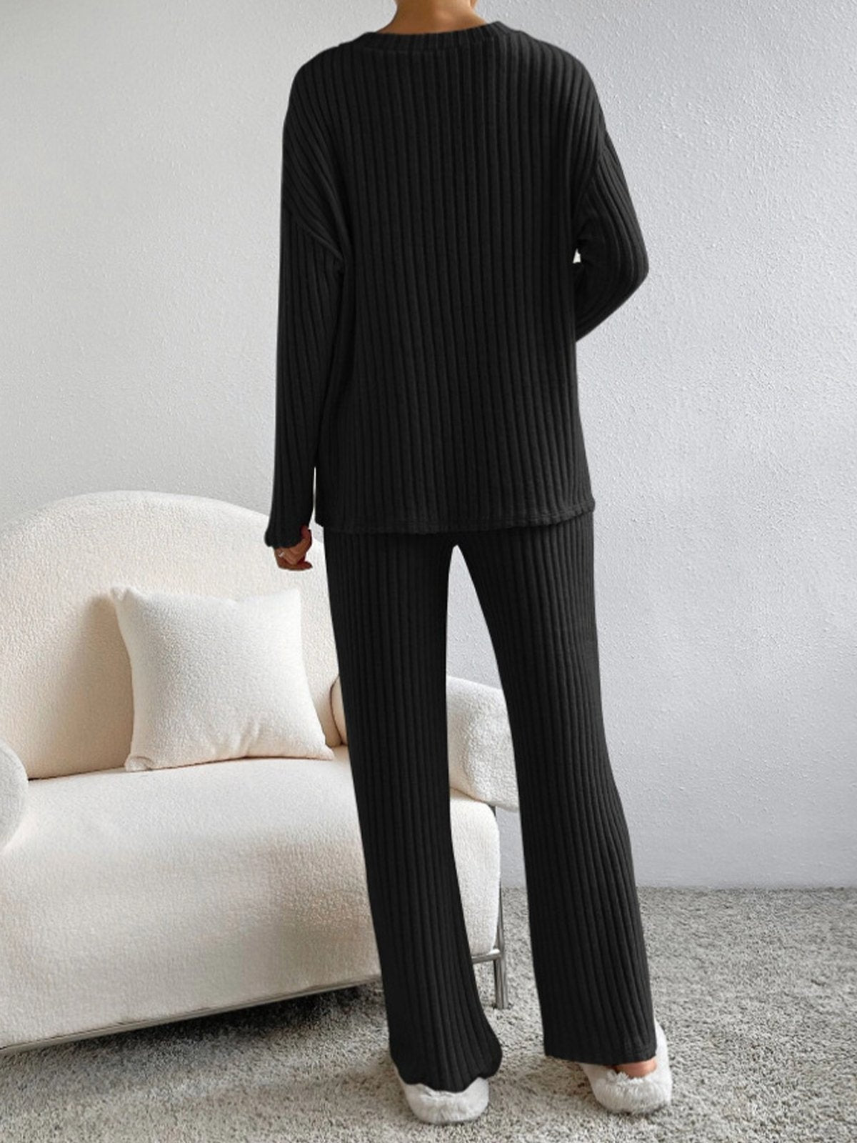 Fatima™ - V-neck Ribbed Design Comfortable 2-Piece Lounge Set