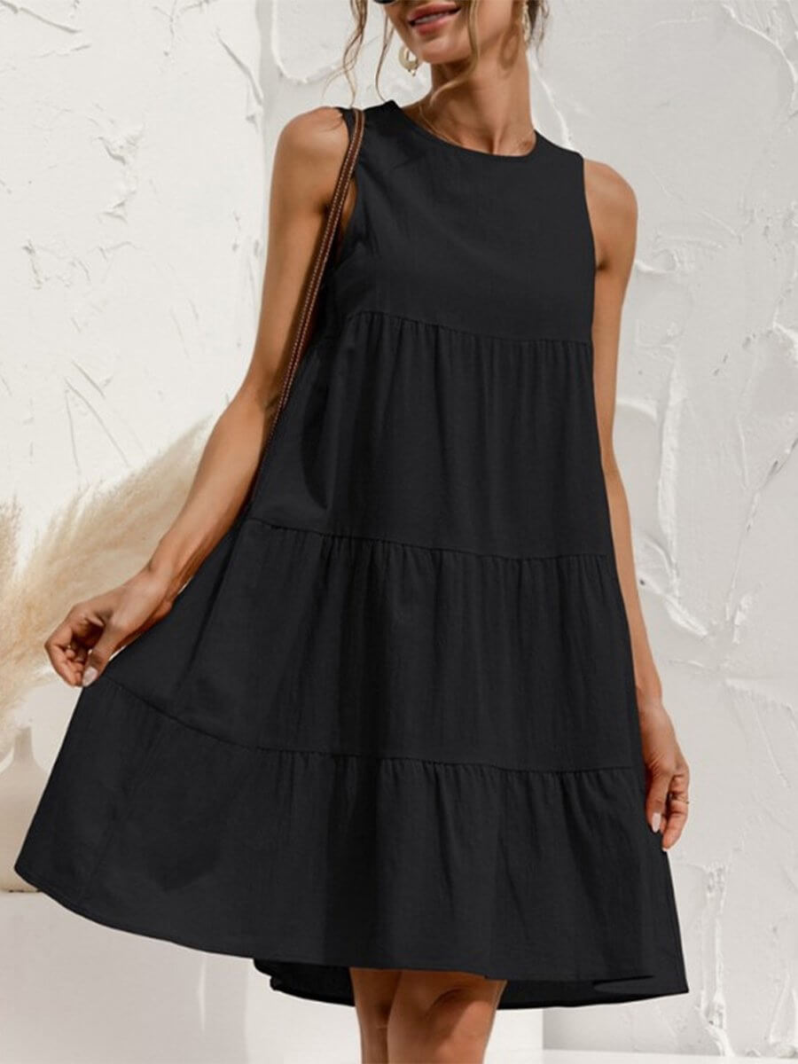 Valenzora | and linen sleeveless round neck dress
