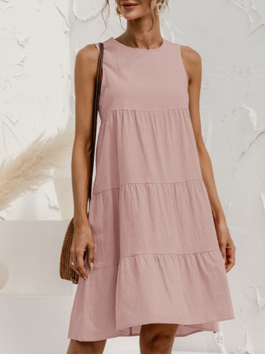Valenzora | and linen sleeveless round neck dress