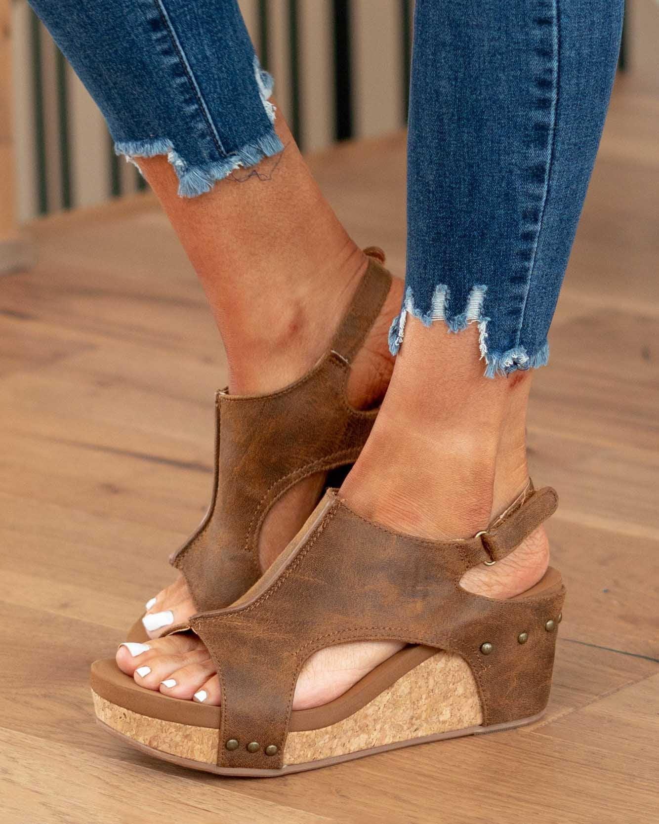 Valenzora - Women's Cork Platform Wedge Sandals with Ankle Strap | Stylish Open Toe Wedge Sandals for Women