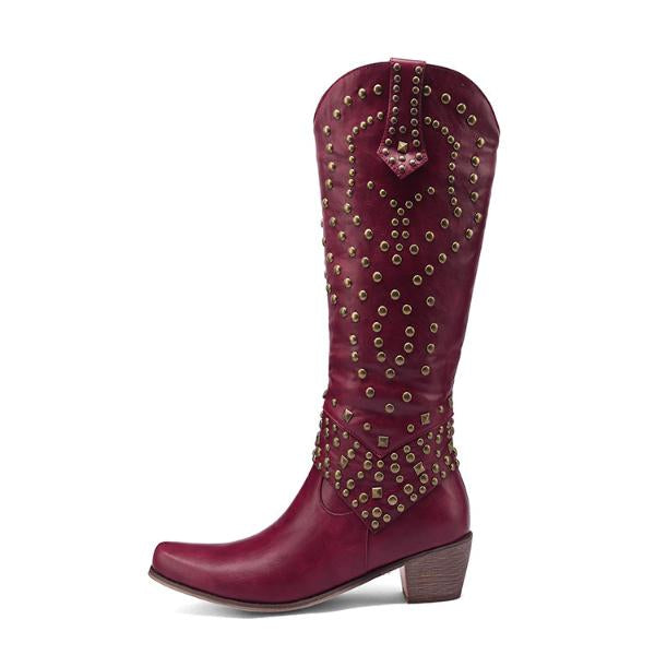 Valenzora - High Boots with Metal Studs and Chunky Heel