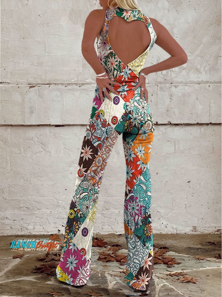 Valenzora | Floral Split Denim Jumpsuit