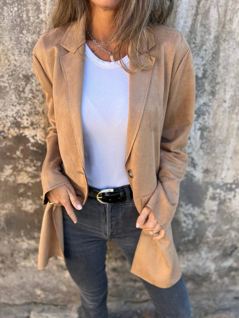 Valenzora | Suede blazer for women - tailored camel-colored jacket with buttons and pockets
